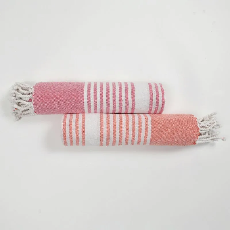 Loomera Striped Cotton Bath Towels (Orange & Pink) - Set Of Two media 7