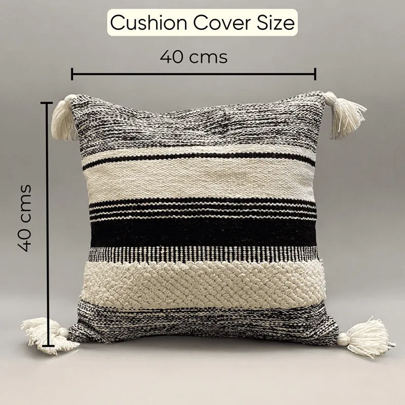 Striped Plush  Tufted Cushion Cover - (Black & White) media 7