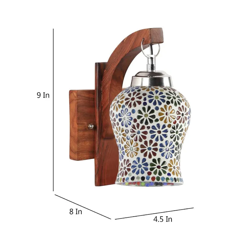 Ervo Floral Mosaic Glass & Wooden Wall Lamp media 4