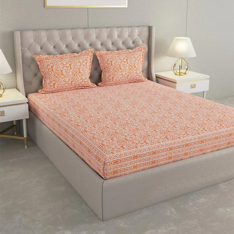 Gulshan Printed Cotton Bedsheet (Orange) - 240 TC media 1