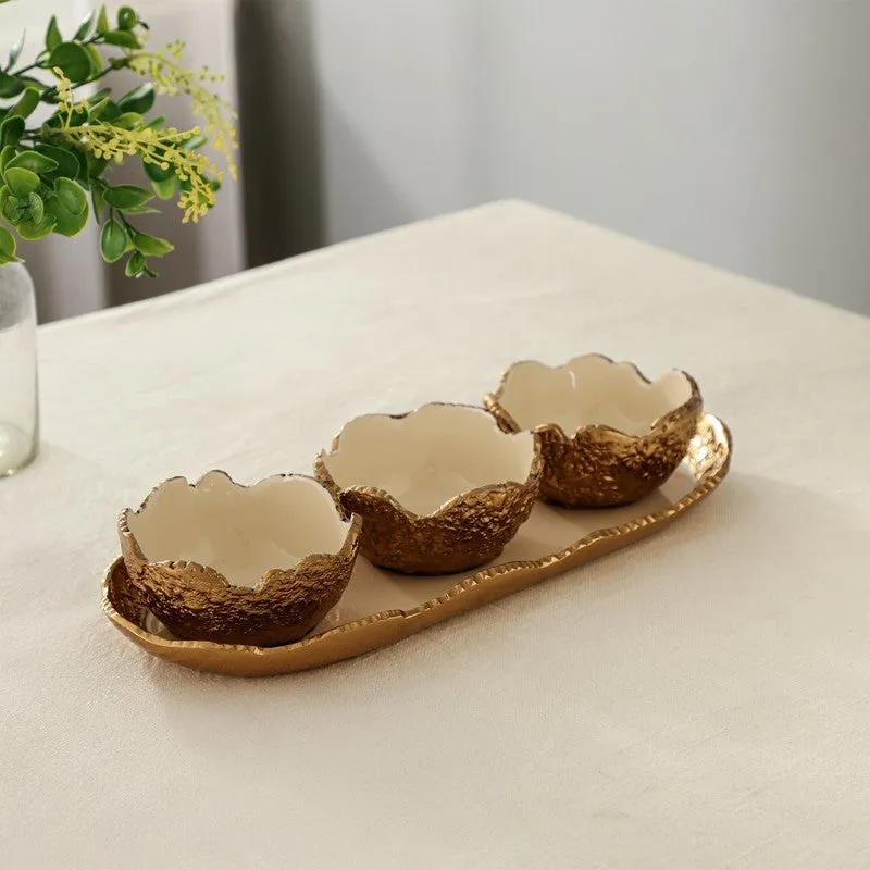 Elegant Trio (Gold) Snack Bowl with Tray - Four Piece Set media 3