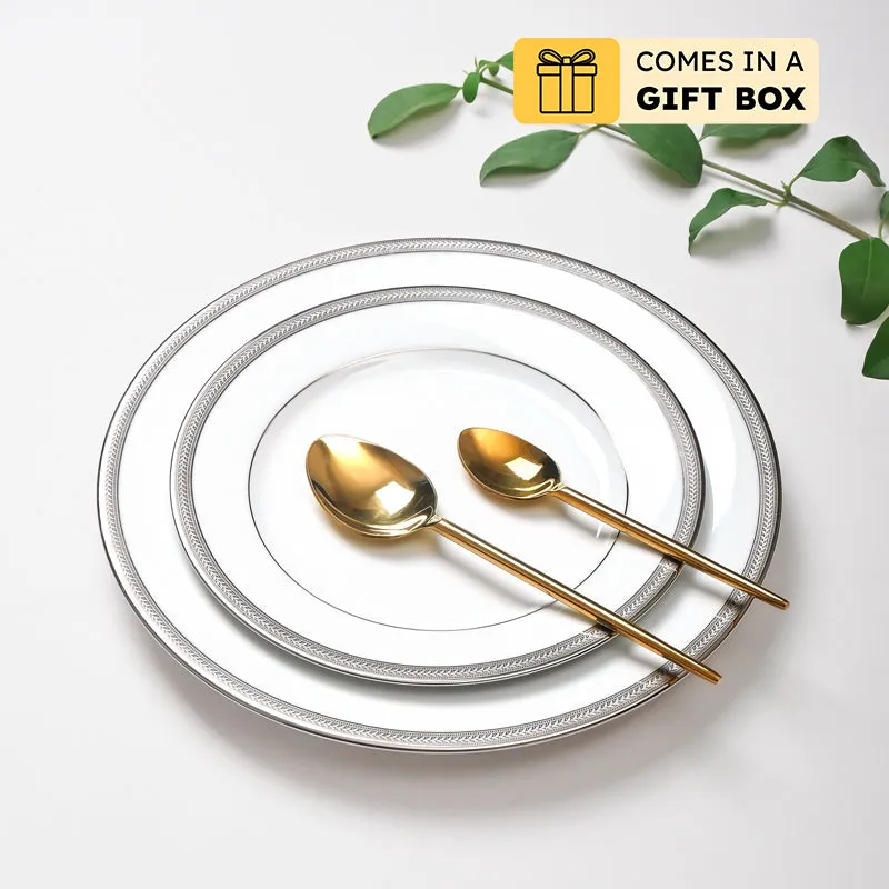 Vienna 24k Gold Brushed Porcelain Dinner Set (Platinum) - 41 Piece Set media 1
