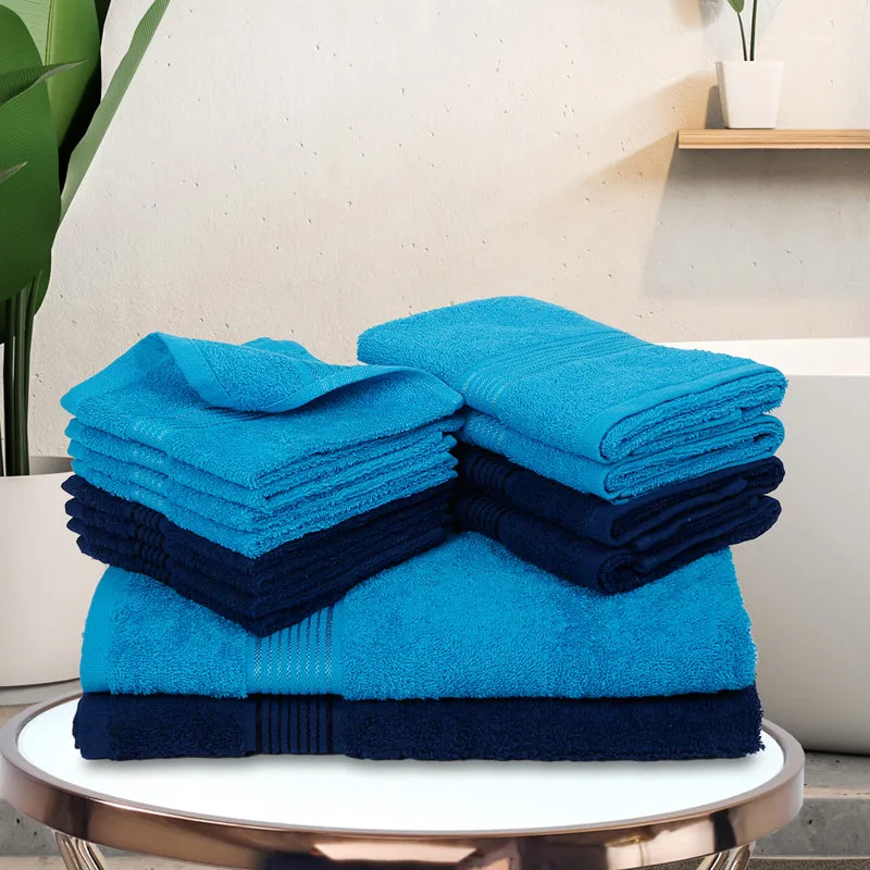 Comfora Towel Set (Sky Blue,Blue) - Fourteen Piece Set media 1