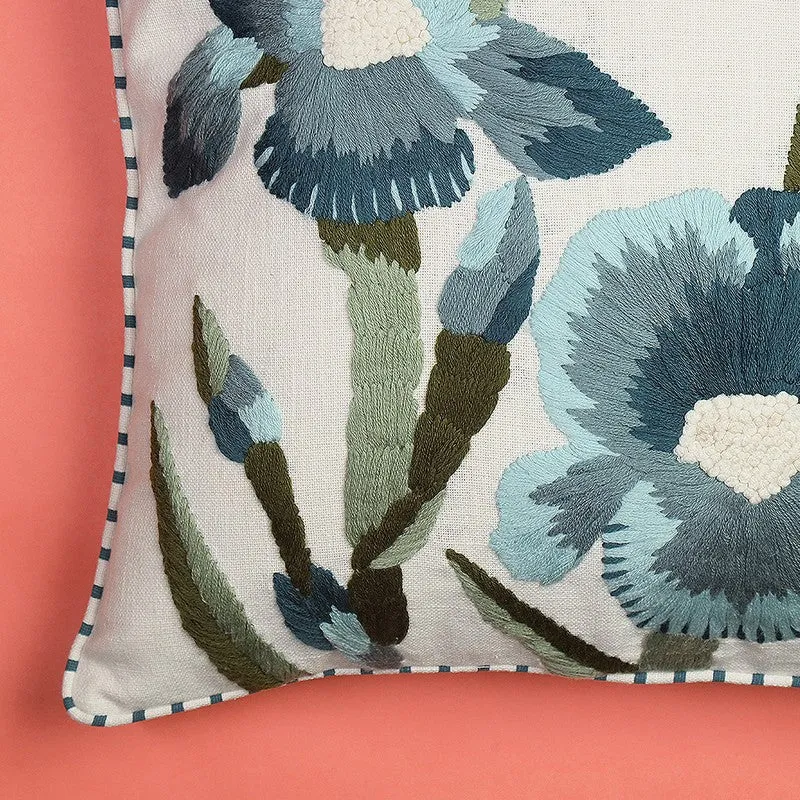 Aqua Wings Embroidered Cotton Cushion Cover media 4