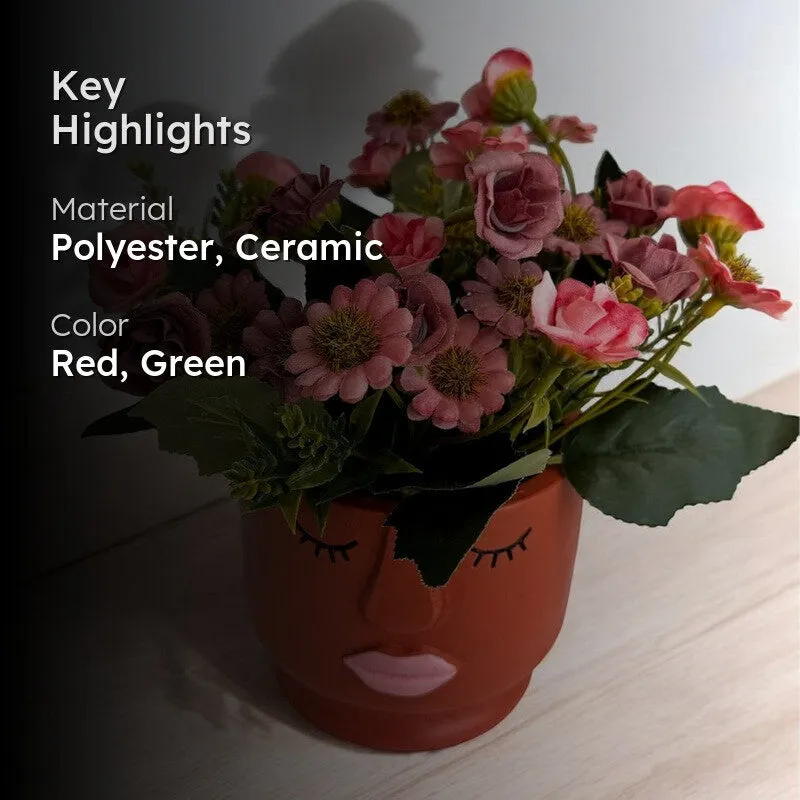 Faux Aster Artificial Flower With Pot - Red media 2