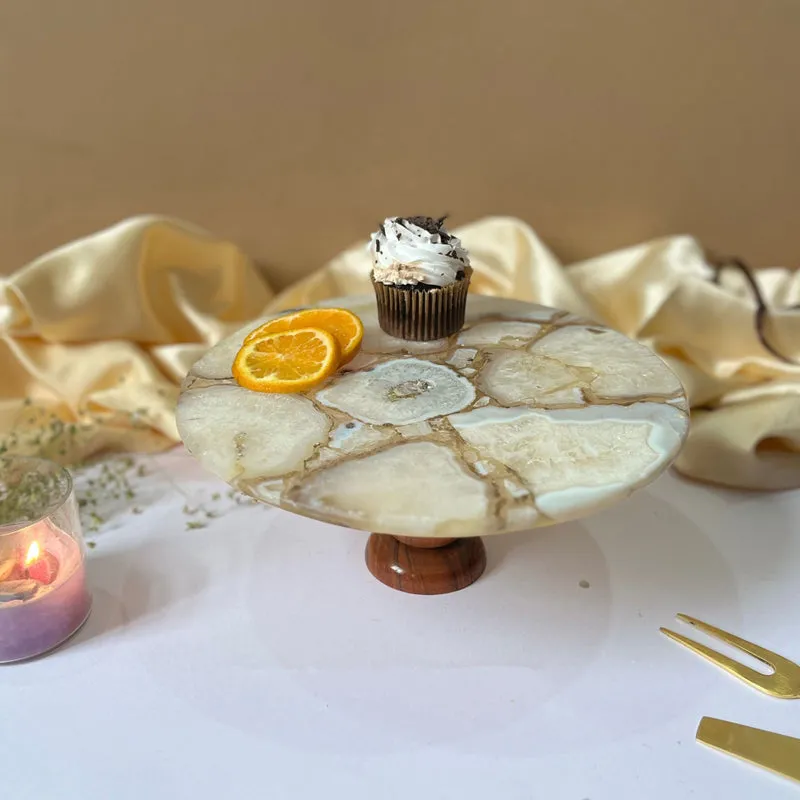 Emora Handcrafted Agate Cake Stand - White media 3