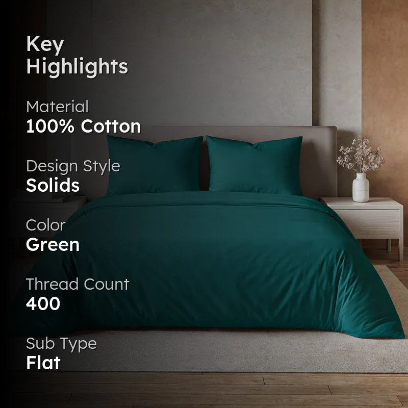 Moonweave Solid Cotton Bedsheet (Emerald Green) - 400 TC media 2