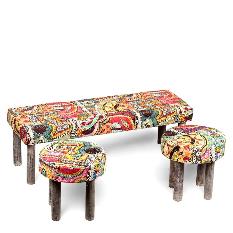 Bexon Sheesham Wooden Bench with Stools (Multicolor) - Three Piece Set media 4