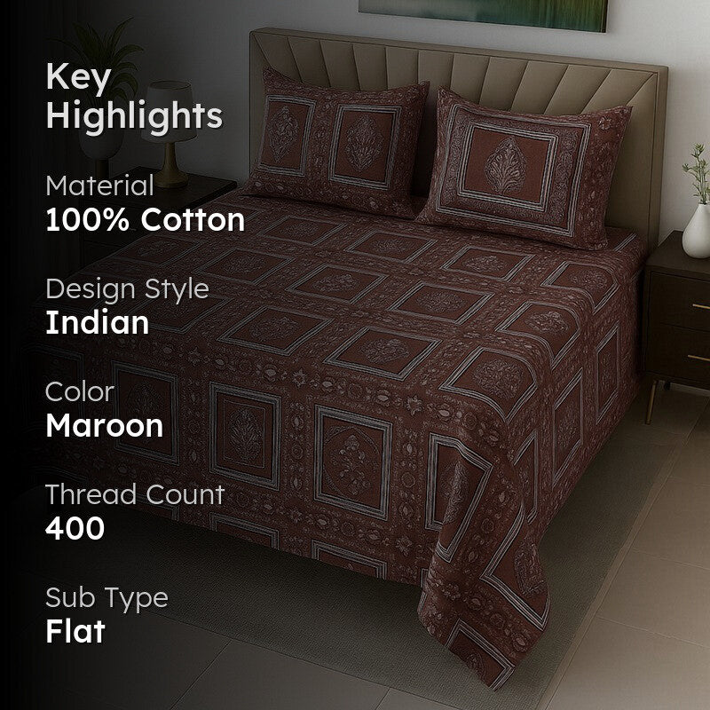 Kalaash Cotton Bedsheets (Maroon)- 400 TC media 2