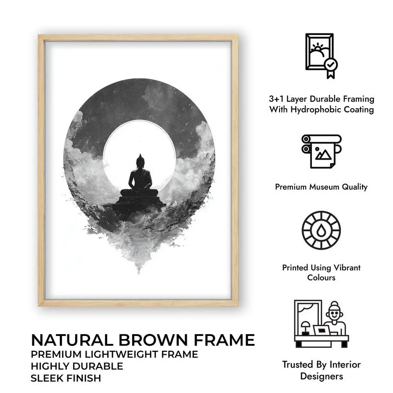 Meditation in Monochrome Buddha Wall Painting With Brown Frame media 9