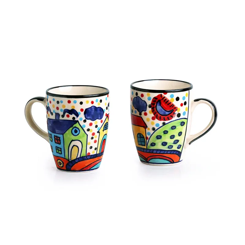 Coastal Cottage Handpainted Ceramic Coffee Mug With Tray (270 ML) - Three Piece Set media 4