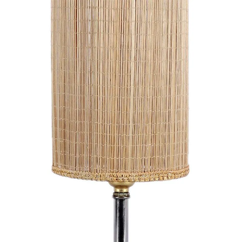 Hisha Wooden Table Lamp With Cylinder Bamboo Shade - Beige,Brown media 3