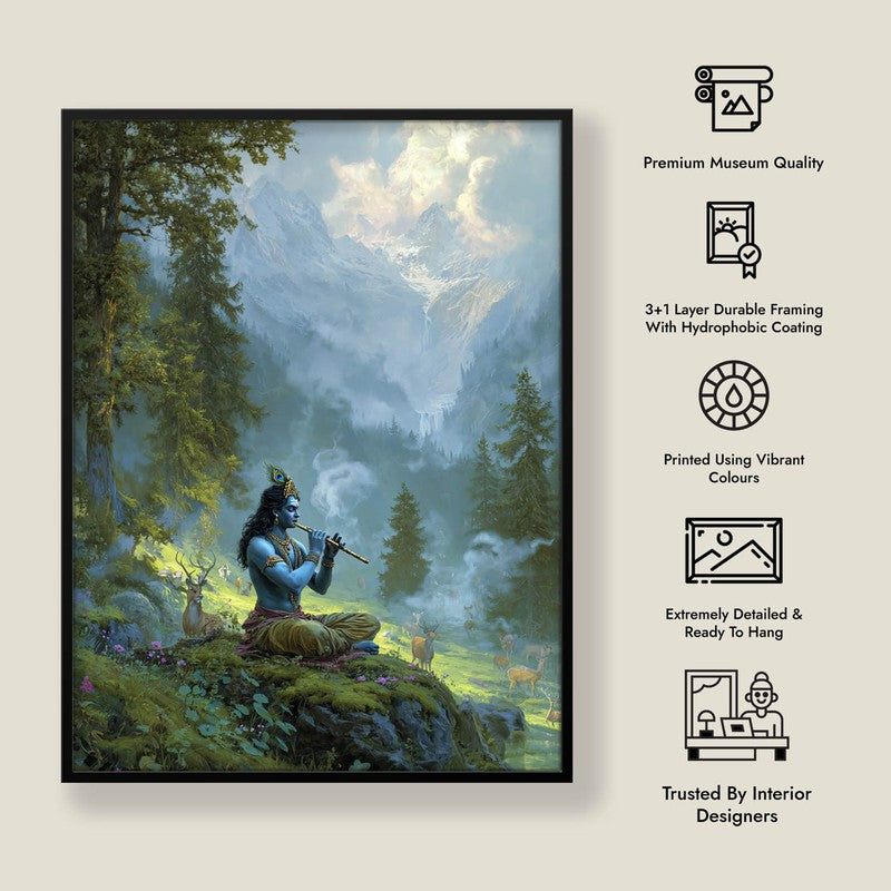 Vrindavan Bihari Lord Krishna Playing Fluit III Archival Paper Wall Art media 8