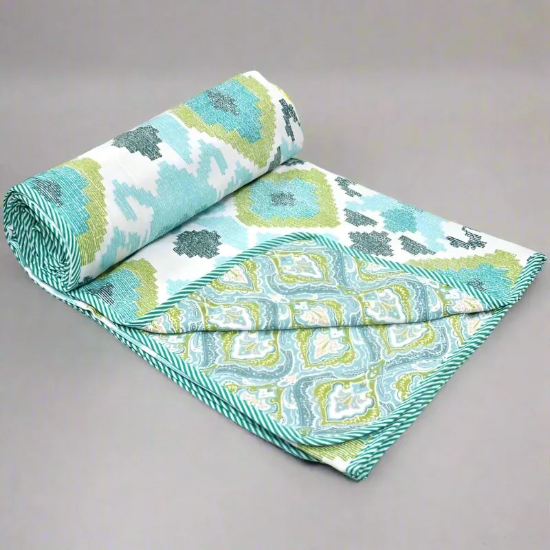 Kapali Astract Reversible Cotton Dohar (Green)  - 180 GSM media 1