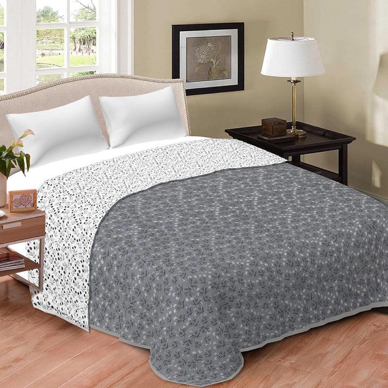 Loka Floral Reversible Cotton Dohar (Grey) - 180 GSM