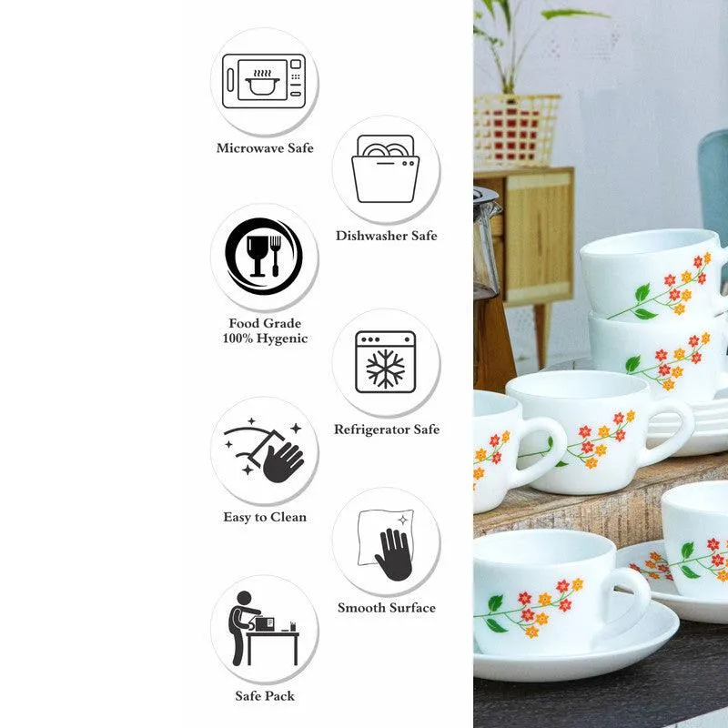 Cello Flowery Max Mug Cup & Saucer (130 ML) - Twelve Piece Set media 4