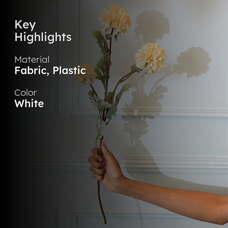 Faux Ball Mum Chrysanthemum Flower Stick (White) - 28 CM media 2