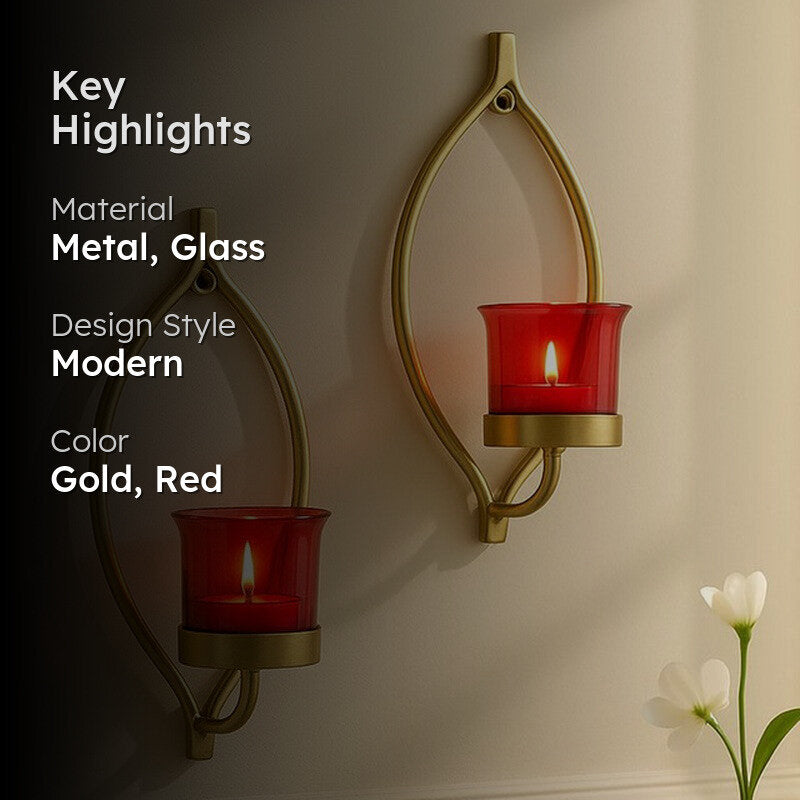 Leafy Sconce Candle Holder (Red) - Set Of Two media 2