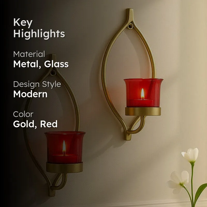 Leafy Sconce Candle Holder (Red) - Set Of Two media 2