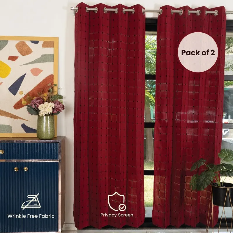 Pixel Checks Cotton Curtain - Maroon media 5