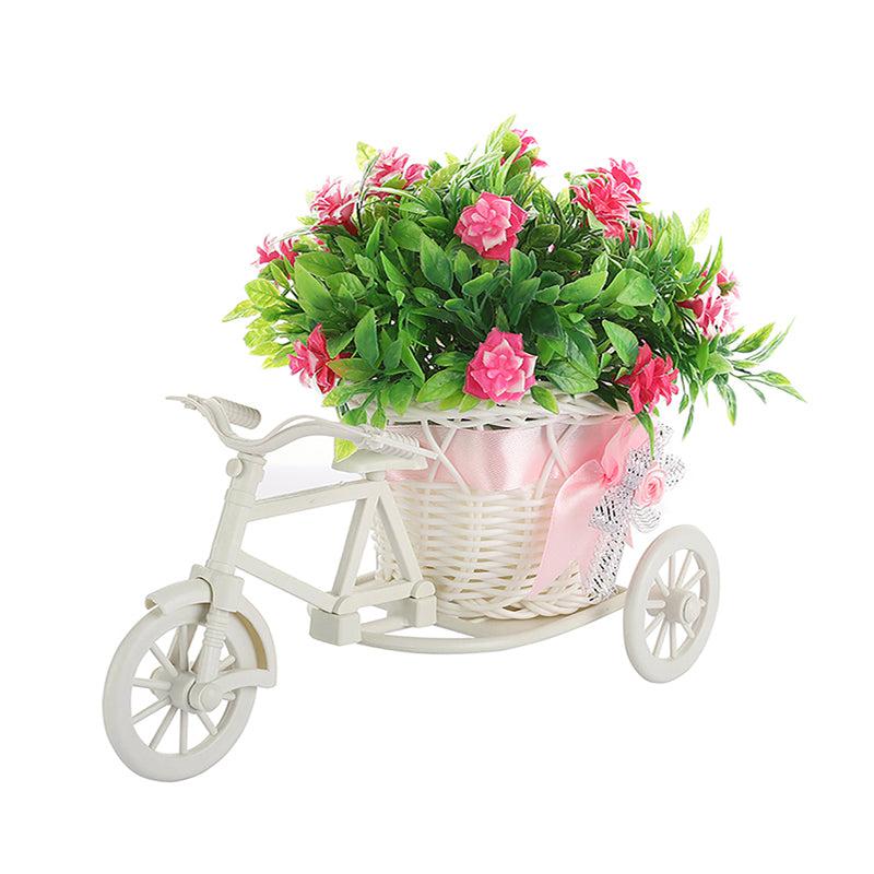 Faux Pink Rose Plant On Cycle Rikshaw media 3