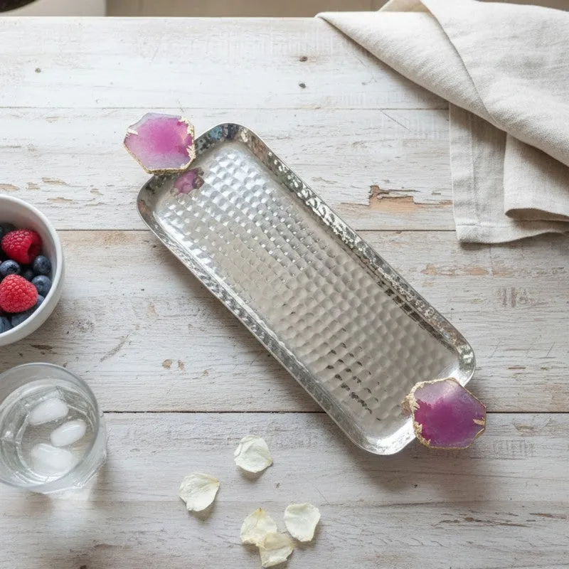 Aurora Edge Hammered (Metal,Agate) Rectangle Platter - Pink media 3
