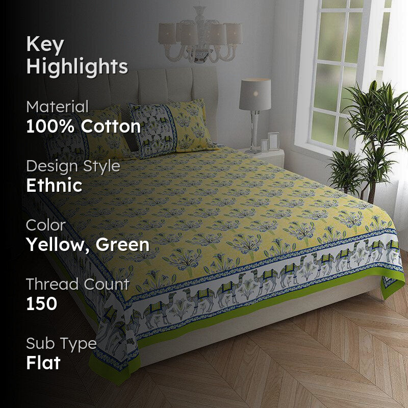 Kasturi Komfort Foral Cotton Bedsheet (Yellow) - 150 TC media 2