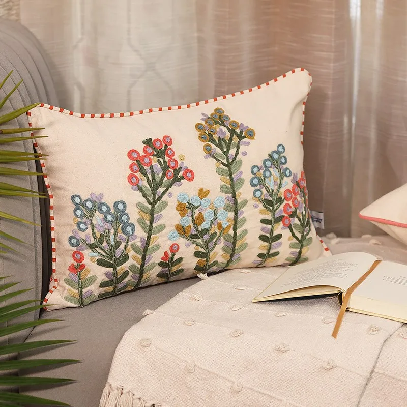 Cozy Garden Embroidered Cotton Cushion Cover media 1