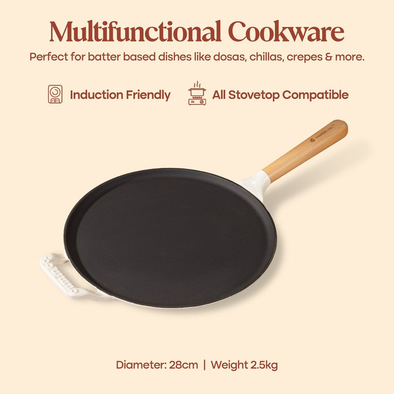 Cumin Co Enamel Cast Iron Dosa Tawa (White,Black) - 28 cm media 5