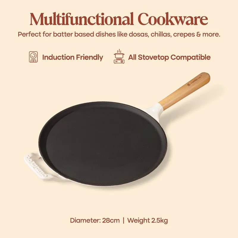 Cumin Co Enamel Cast Iron Dosa Tawa (White,Black) - 28 cm media 5