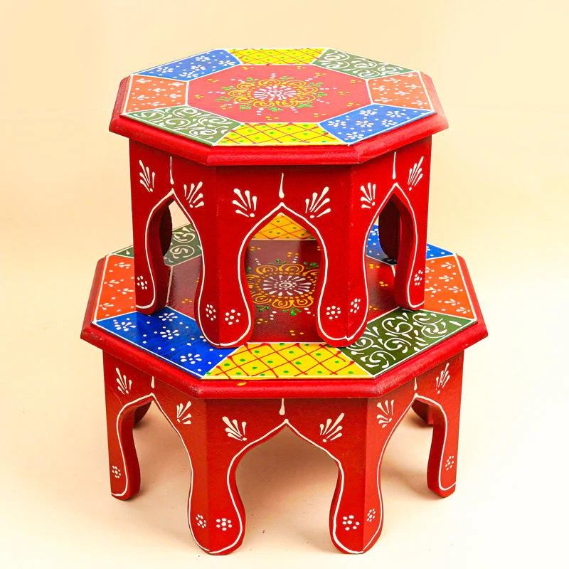RangRiwaaz Painted Stool - Set Of Two media 5