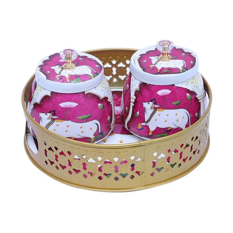 Gavya Pink & White Jar with Tray (200 ML) - Three Piece Set media 7