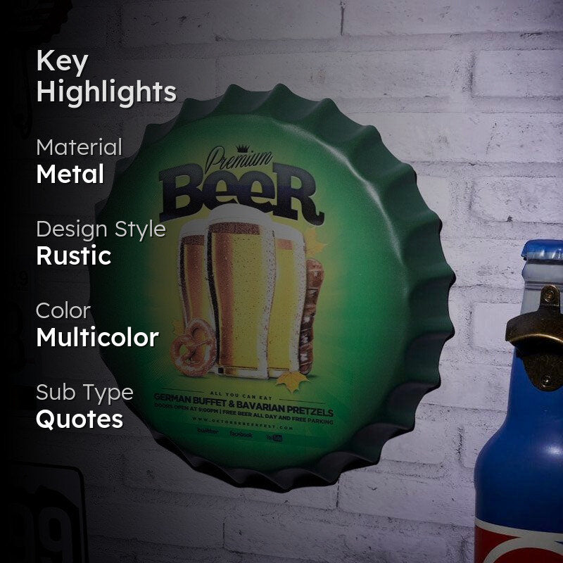Premium Beer Bottle Cap Metal Wall Accent media 2
