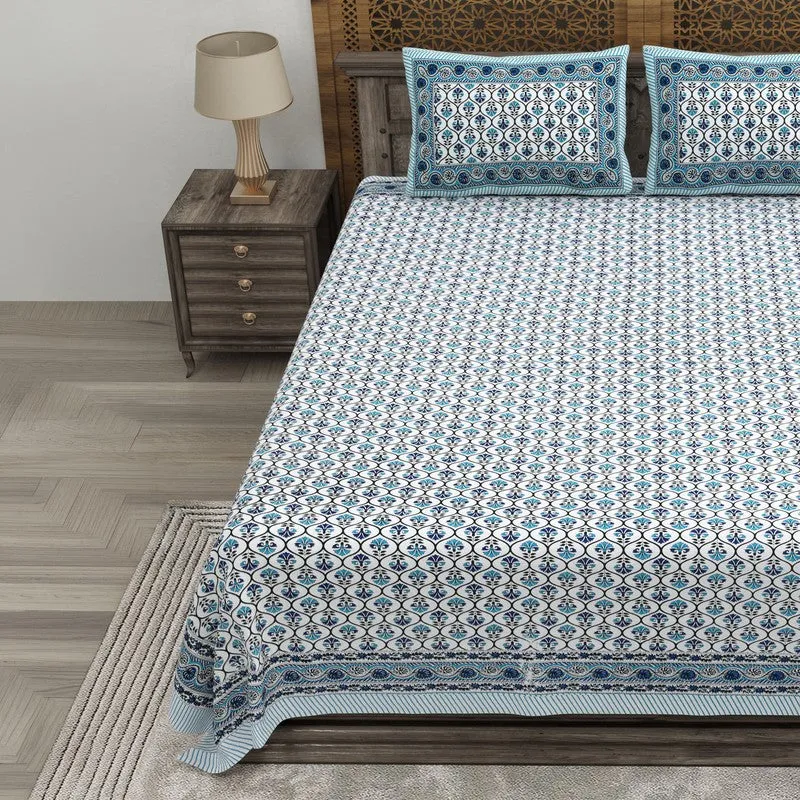 Blossomis Cotton Bedsheet (White,Blue) - 240 TC media 3