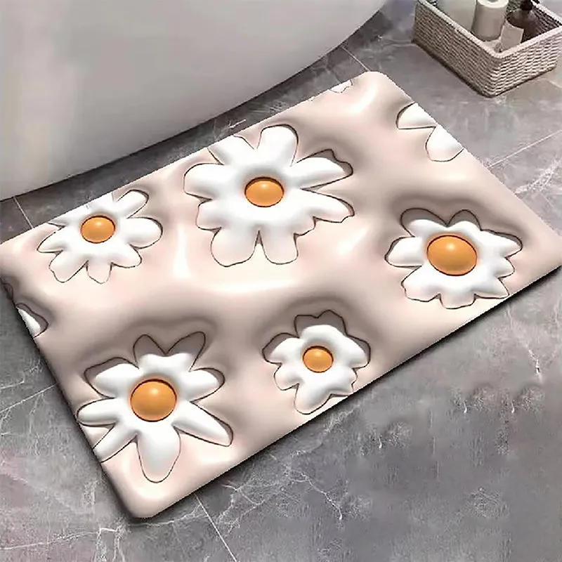 Peach Floral Anti-Skid Rubber Bath Mat media 1