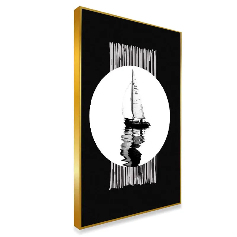 Monochrome Sea Sail Wall Painting With Frame media 4