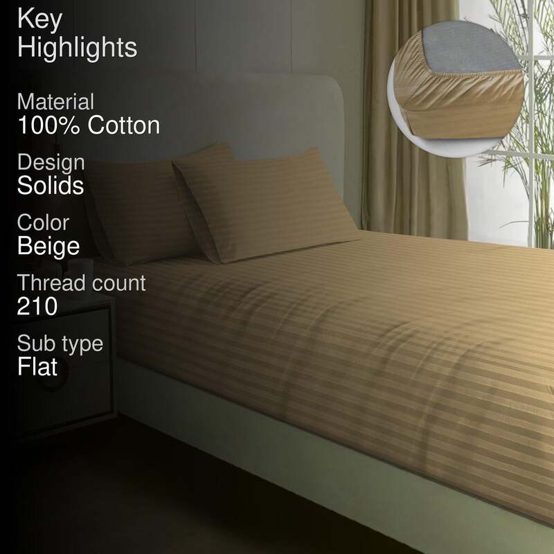 Adalyn Striped Cotton Bedsheet (Beige) - 210 TC media 3