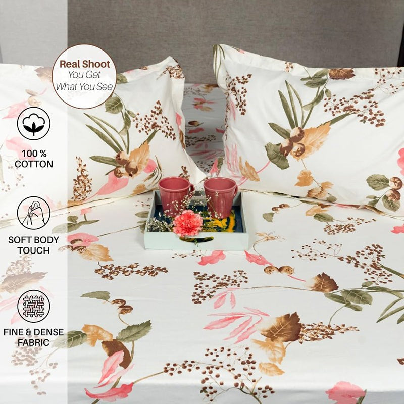 Urban Space Cherry Blossom-Peach Cotton Bedsheet - 200 TC media 7
