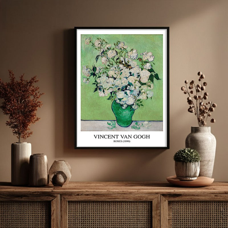 Roses Vincent Van Gogh Archival Canvas Wall Painting - Black Frame