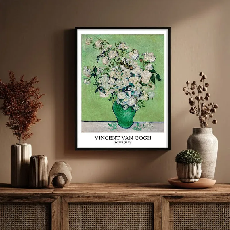 Roses Vincent Van Gogh Archival Canvas Wall Painting - Black Frame media 1