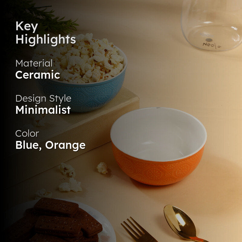 Cuppa Serving Bowl (Blue,Orange,600 mL) - Set Of Two media 2