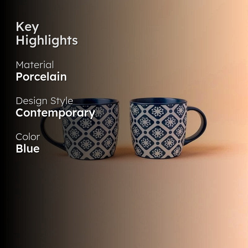 Blue Porcelain Coffee Mug (250 mL Each) - Set of Two media 2
