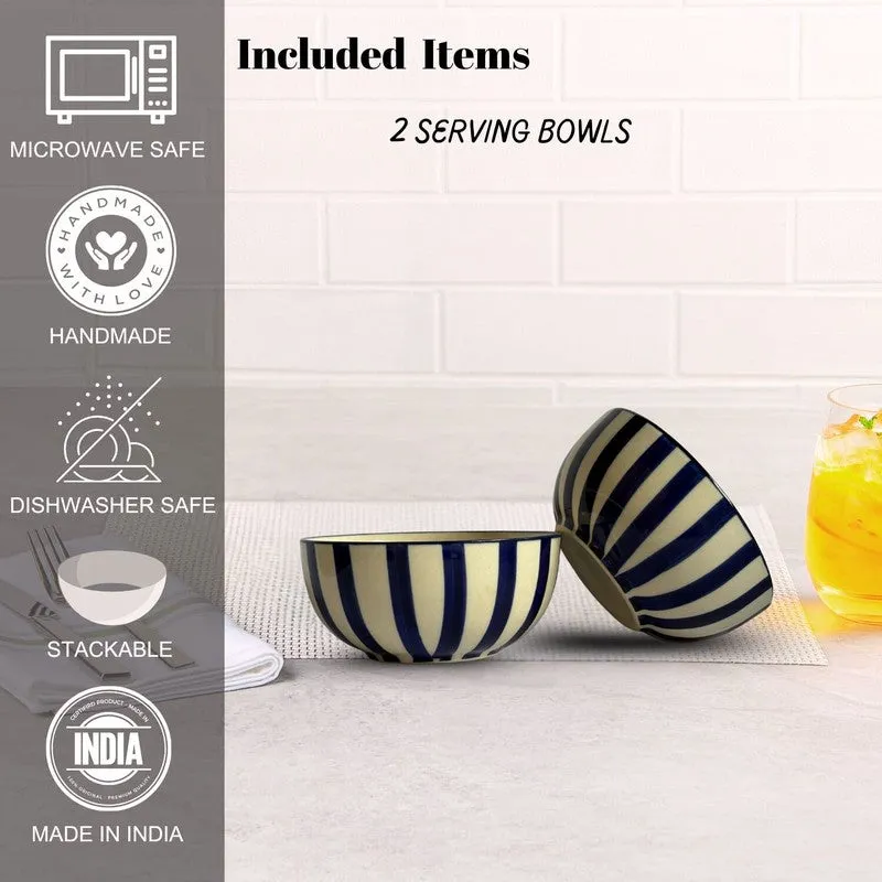 Crafted Ceramic Snack Bowls (Blue,White, 200 mL Each) - Set Of Two media 6