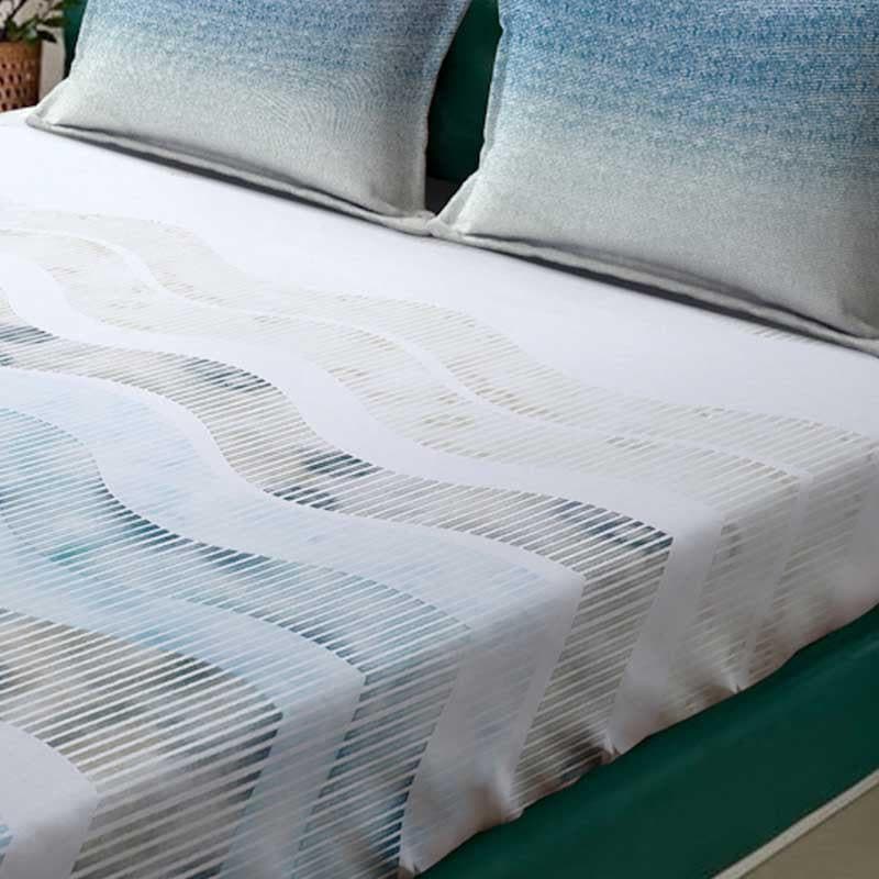 Zigzag Zest Fitted Cotton Bedsheet (Blue) - 400 TC media 3
