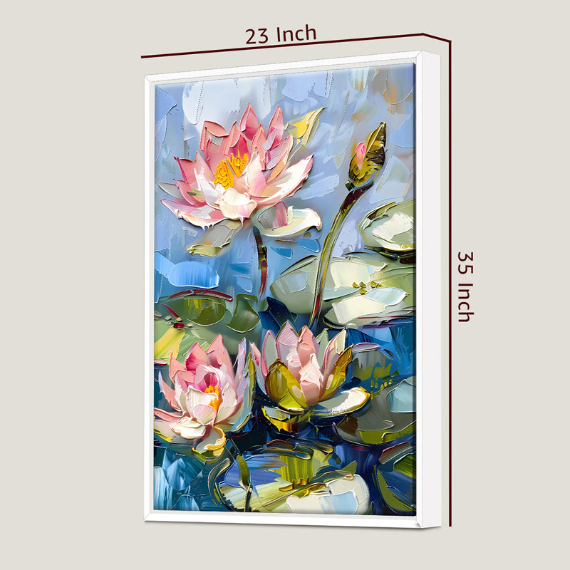 Paintstroked Lotus Canvas Wall Art With Frame media 9