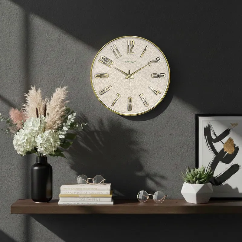 Elite Numeric Plastic Wall Clock - Off White & Gold media 1
