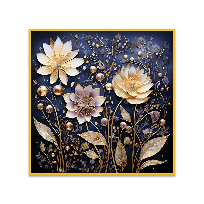 Petals Of Dark Canvas Wall Painting With Frame - Gold media 5