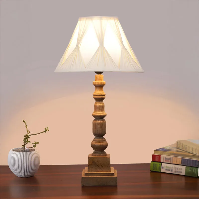 Pleatra Pinch Arbor Wooden Table Lamp - Ivory,Brown media 2