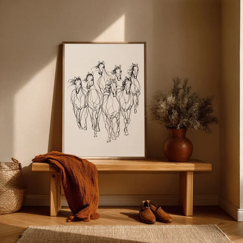 Graceful Horse Lines Wall Painting With Brown Frame media 6