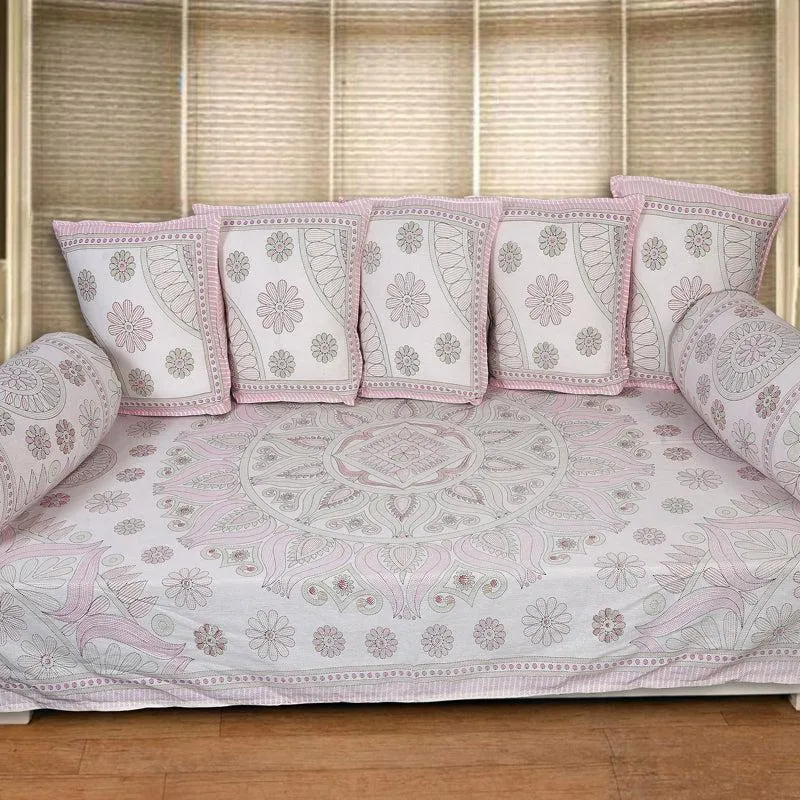 Madviya Floral Diwan Set (Pink) - Eight Piece Set media 1